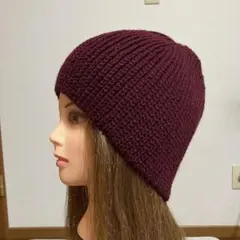 えんじ　ボルドー クロシェハット　バケットハット　ニット　ビーニー　深め　秋