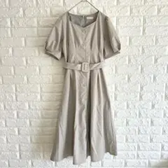 アンミール/ベルト付ロングワンピース/フレア/半袖/F/グレージュ