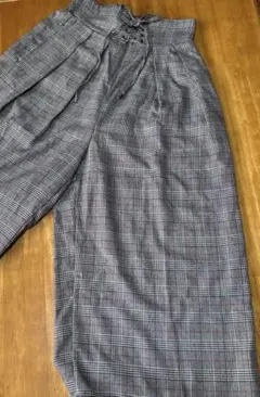 グレー系チェック ウエストリボン キュロット