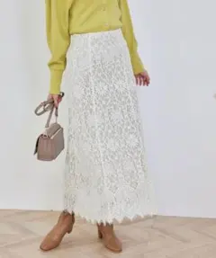 ロペピクニック ハイウエストレーススカート 花柄 ホワイト フェミニン ロング丈