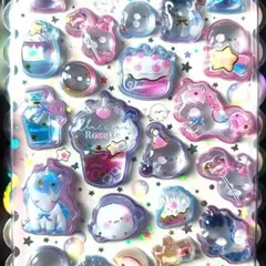 ユニコーン シマエナガ　ボンボンドロップシール　うるちゅる　立体　シール