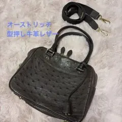 オーストリッチ 型押し牛革レザー　多機能2way ショルダーバッグ ブラウンのサムネイル