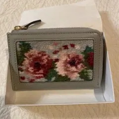 FEILER 花柄刺繍 グレー カードケース