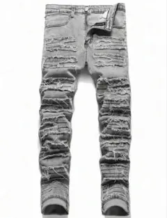 グレー ダメージ加工 スキニーデニム Mサイズ