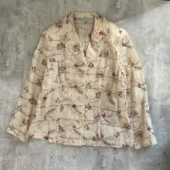フェミニン　オフィス　花柄 刺繍　ジャケット アイボリー 総柄 軽アウター　春のサムネイル