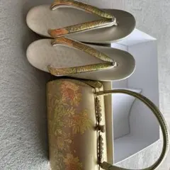 【新品未使用】和装用バッグと草履セット ホワイト/ゴールド