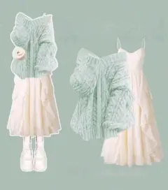 春コーデ　 セーター&ロングキャミワンピ