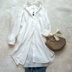美品✨ミラオーウェン フレンチリネン100% 洗える スキッパーシャツ 白 