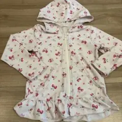 女の子 110cm ラッシュガード フード付き花柄水着（ホワイト/ピンク）