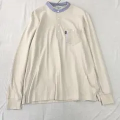 【クロコダイル】バンドドカラーTシャツ 胸ポケット有 綿混 長袖 L