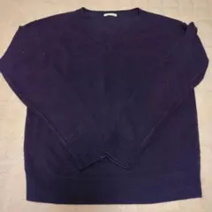 紫 Vネック 長袖セーター M