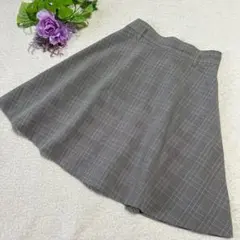 【INGNI】チェック柄フレア膝丈スカート　グレー　M ウエスト背面ゴム　訳あり