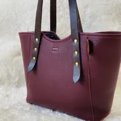 【 美品 】Creema 牛革 ワインレッド シボ革 レザー トート バッグ
