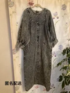 デニムパフスリーブロングワンピース　大きめ
