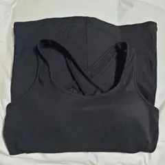 [Tried on only] GU Ribbed Crossback Bra Top, Black, Size L