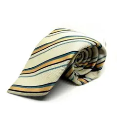 Cricket ネクタイ　ベージュ×緑×黄色　ストライプ柄　シルク100%日本製