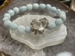 アクアマリン×水晶パーツ　デザインブレスレット　天然石