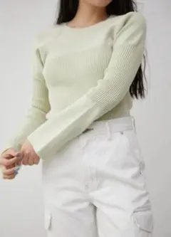 AZUL by moussy ギャザースリーブリブニット Mサイズ グリーン系