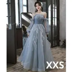 2wayドレス オフショルダー 袖付き カラードレス ライトブルー 水色 XXS