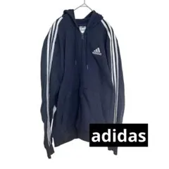アディダス スリーストライプス フルジップパーカー ネイビー Lサイズ