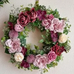 フラワーリース 早秋14 咲き誇る花たち 玄関リース 秋冬リース 造花