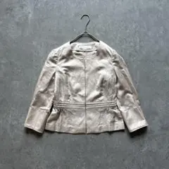 アナイ［S］日本製◎リネンブレンド◎袖スリット◎ピンタック◎ノーカラージャケットのサムネイル