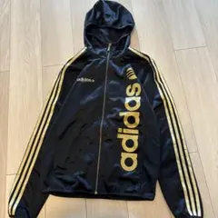 adidas フード付きジャージジャケット 黒金M3112番