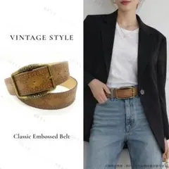 ヴィンテージ ベルト レディース メンズ 型押し レザーベルト 茶 アンティーク