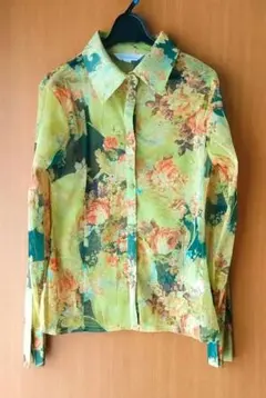 シアーシャツ シアートップス 柄シャツ ブラウス 花柄 レトロ