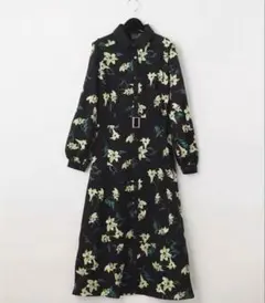 GRACE CONTINENTAL フラワー刺繍フレアワンピース　黒