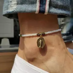 アンクレット 白(赤、黒)ビーズ マリア付き