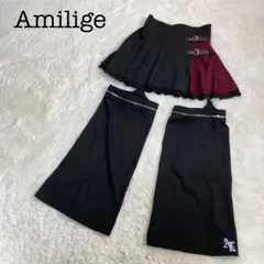 Amilige アミリージュ レッグカバー付きチェック切り替えプリーツ