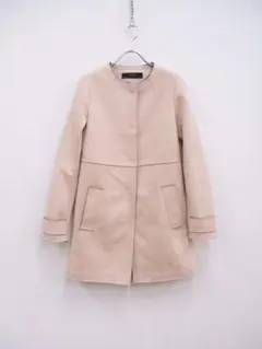 Zara ピンクノーカラーコート スエード風