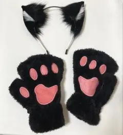 黒猫 カチューシャ 手袋 コスプレ 猫耳