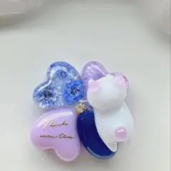 再販△】レジン ヘアゴム ダブル猫ちゃんフェイス付き ミルキーピンク