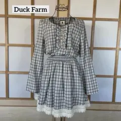 美品　ダックファーム　レディース　ミニ　ワンピース　長袖　チェック　グレー系　S