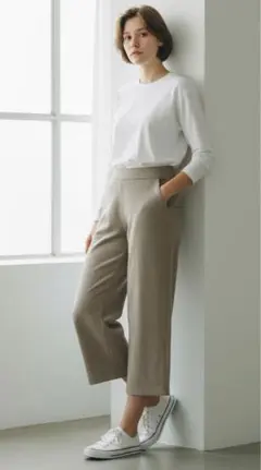 UNIQLO ブラッシュドジャージーパンツ ベージュ Mサイズ