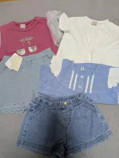 プティマイン　シャツ　チュニック パンツ（新品）デニムパンツ 90