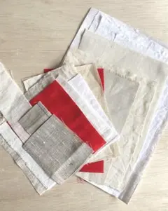 sale![素敵にハンドメイド]綿麻生地の布片セット（赤・白・ベージュ・グレー）