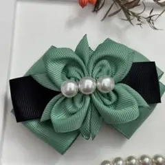 ハンドメイド　バレッタ　グログランリボン　　ヘアリボン　フラワー #419