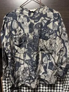 古着 総柄シャツ 抽象柄 アートデザインシャツ Mサイズ レトロ ヴィンテージ