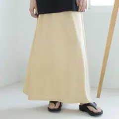 ラコレ/Ｍ/コンパクトピケフレアロングスカート/ナチュラルイエロー/ウエストゴム