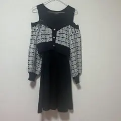 evelyn ツイードニットワンピース 黒