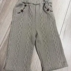 キッズ ケーブル編みパンツ 花柄刺繍