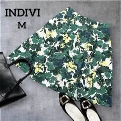 INDIVI インディヴィ 花柄 タック入り フレアスカート ひざ丈 日本製 M