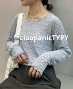 CiaopanicTYPY★フラワージャガード風レーストップス　サックスブルー