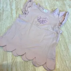 【120】ピンク Tシャツ 立体ハート装飾