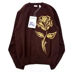 未使用保管品・タグ付 バーバリー ニット セーター バラ プリント L ブラウン