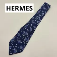 HERMES エルメス ネクタイ ブルー系 貝殻柄
