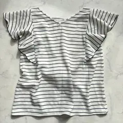 フェルゥ　フラッタースリーブブラウス【M】2　ボーダー柄　Vネック　バックリボン